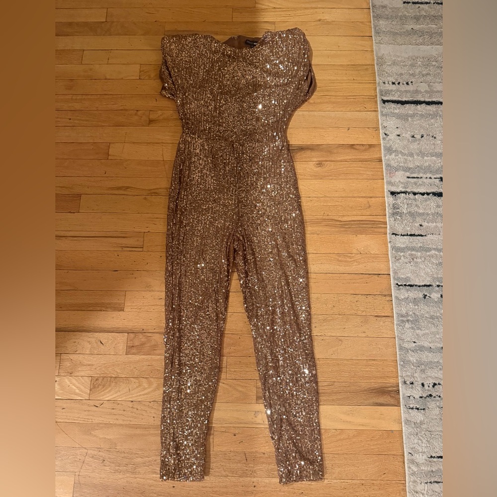 Fashion Nova Glittering Brown Jumpsuit